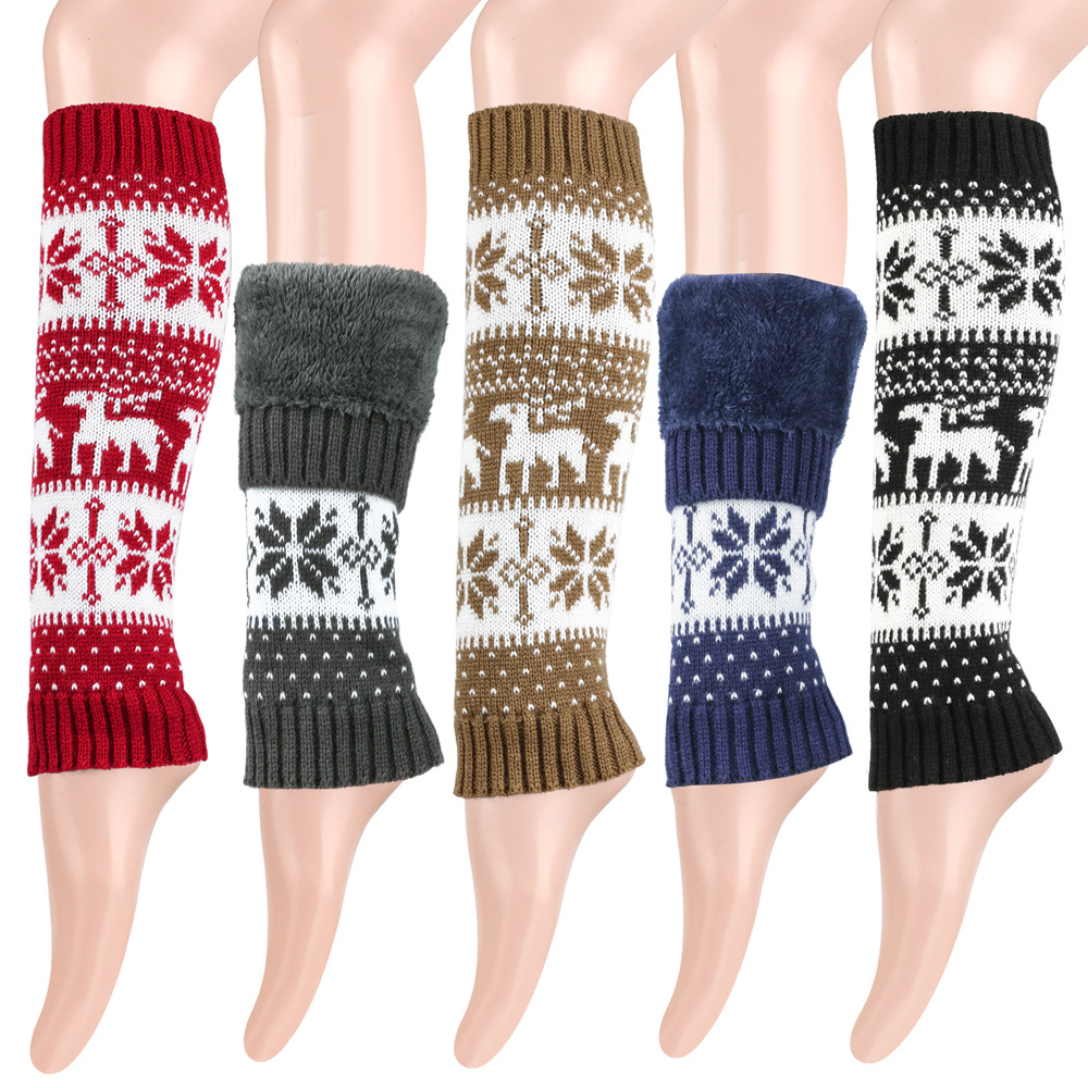 Knit Thicken Boot Socks Thermal Wool Knitted Deer Pattern Female Leg Warmer